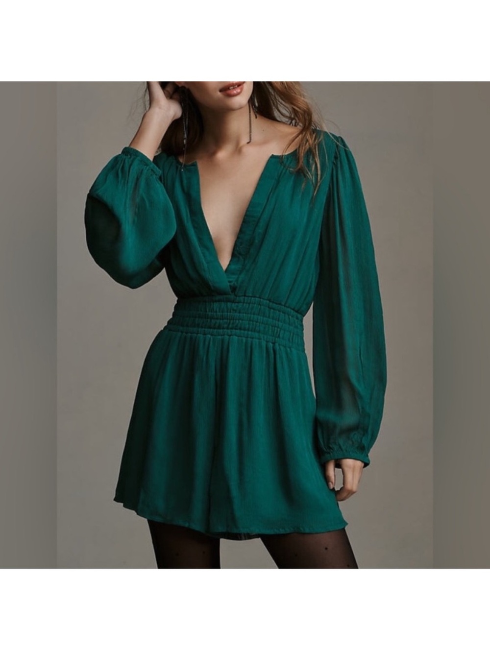 Anthropologie Somerset Long Sleeve Romper Green Size Medium